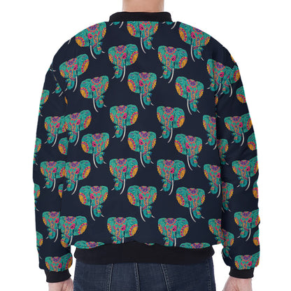 Indian Tribal Elephant Pattern Print Zip Sleeve Bomber Jacket