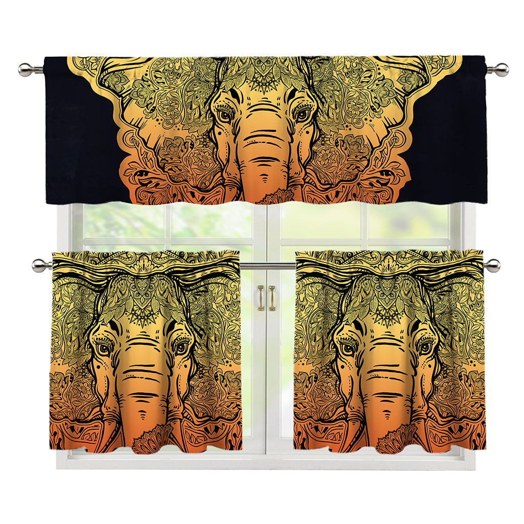 Indian Tribal Spiritual Elephant Print 3 Piece Kitchen Curtains