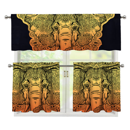 Indian Tribal Spiritual Elephant Print 3 Piece Kitchen Curtains