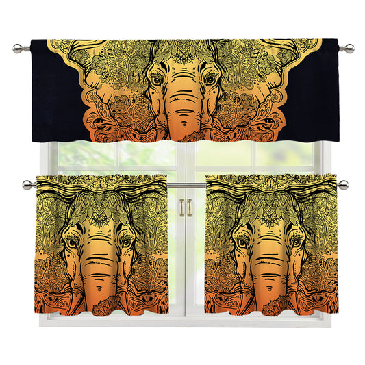 Indian Tribal Spiritual Elephant Print 3 Piece Kitchen Curtains