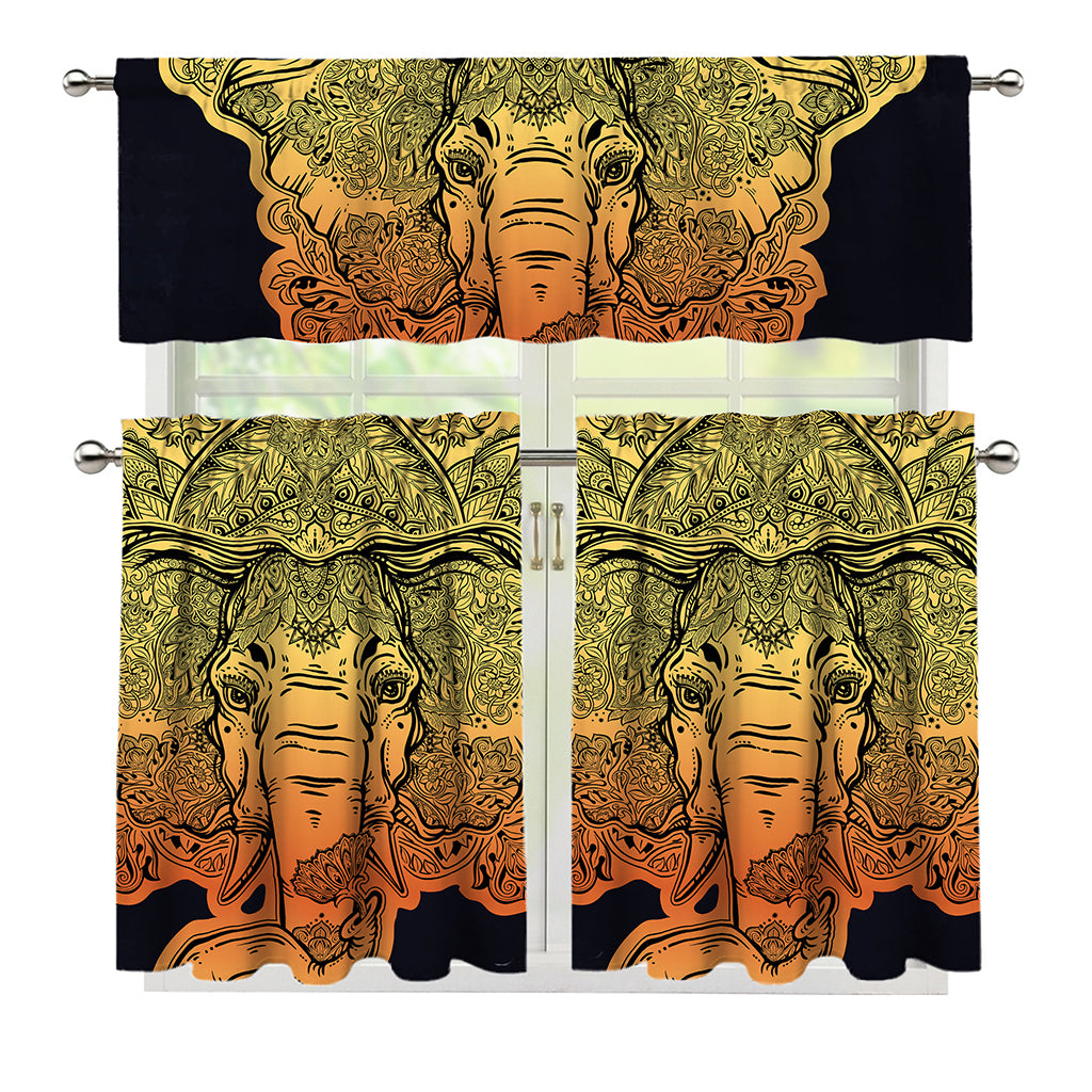 Indian Tribal Spiritual Elephant Print 3 Piece Kitchen Curtains