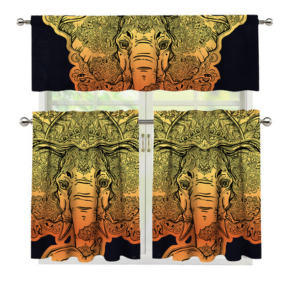 Indian Tribal Spiritual Elephant Print 3 Piece Kitchen Curtains