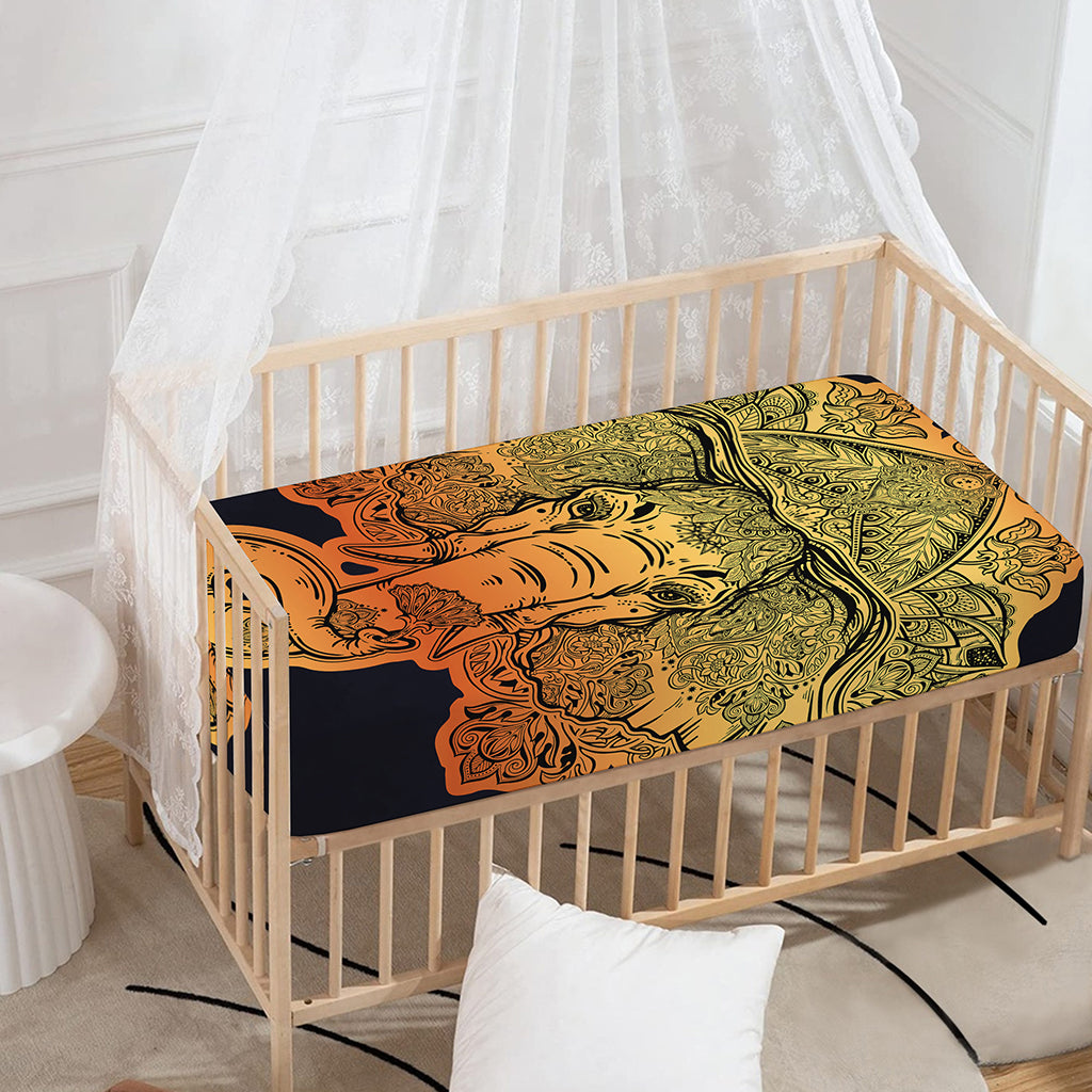 Indian Tribal Spiritual Elephant Print Baby Crib Sheet