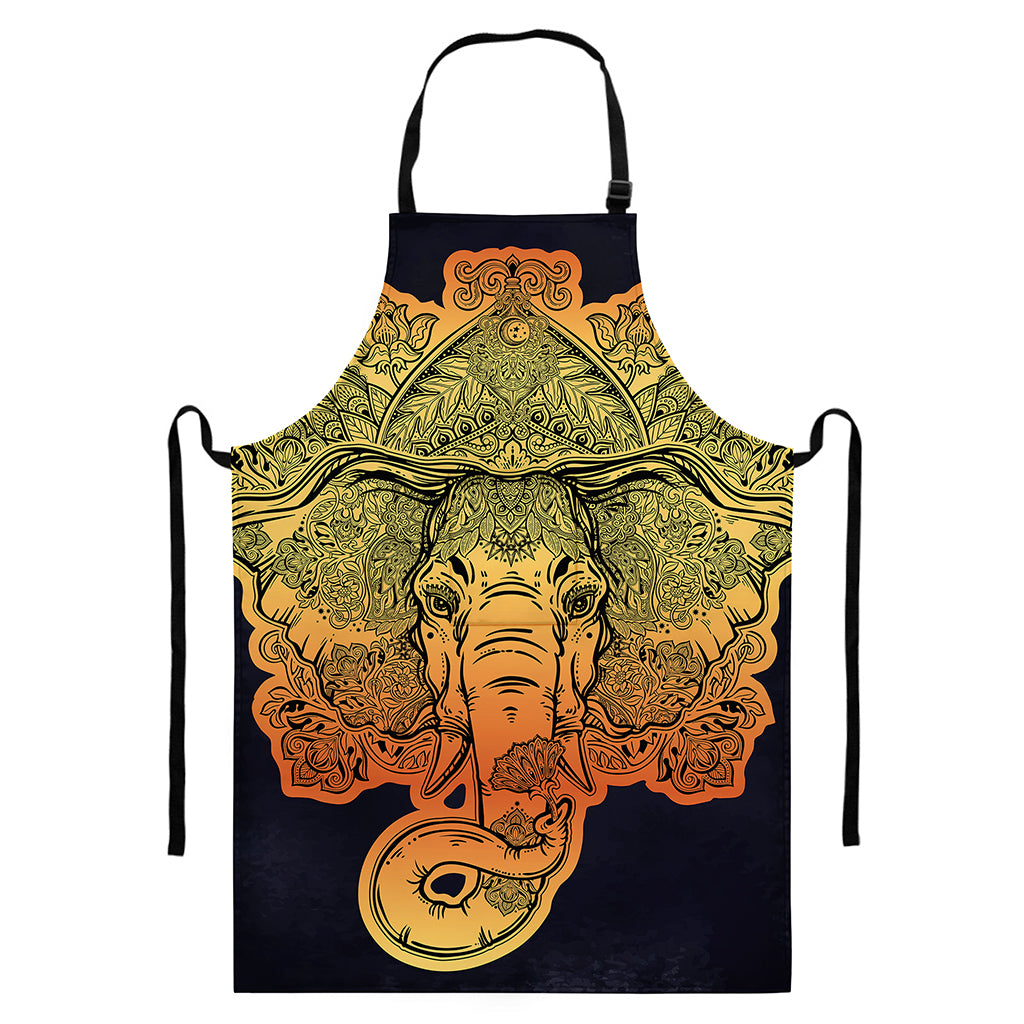 Indian Tribal Spiritual Elephant Print Bib Apron With Pocket