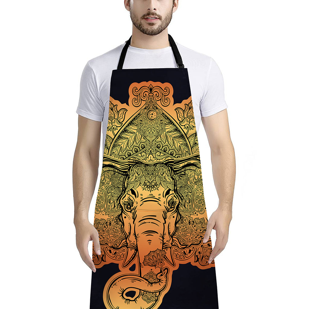 Indian Tribal Spiritual Elephant Print Bib Apron With Pocket