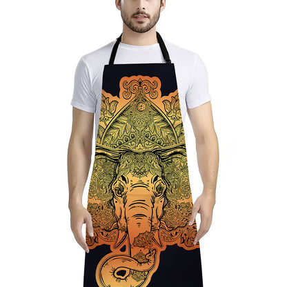 Indian Tribal Spiritual Elephant Print Bib Apron With Pocket
