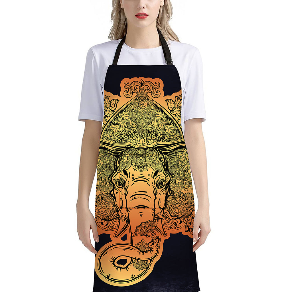 Indian Tribal Spiritual Elephant Print Bib Apron With Pocket
