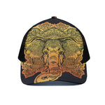 Indian Tribal Spiritual Elephant Print Black Mesh Trucker Cap