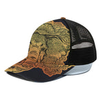 Indian Tribal Spiritual Elephant Print Black Mesh Trucker Cap