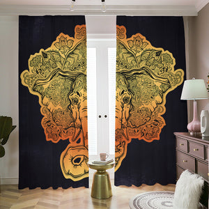 Indian Tribal Spiritual Elephant Print Blackout Pencil Pleat Curtains