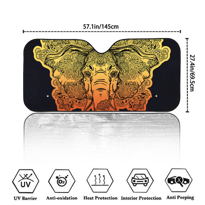 Indian Tribal Spiritual Elephant Print Car Windshield Sun Shade