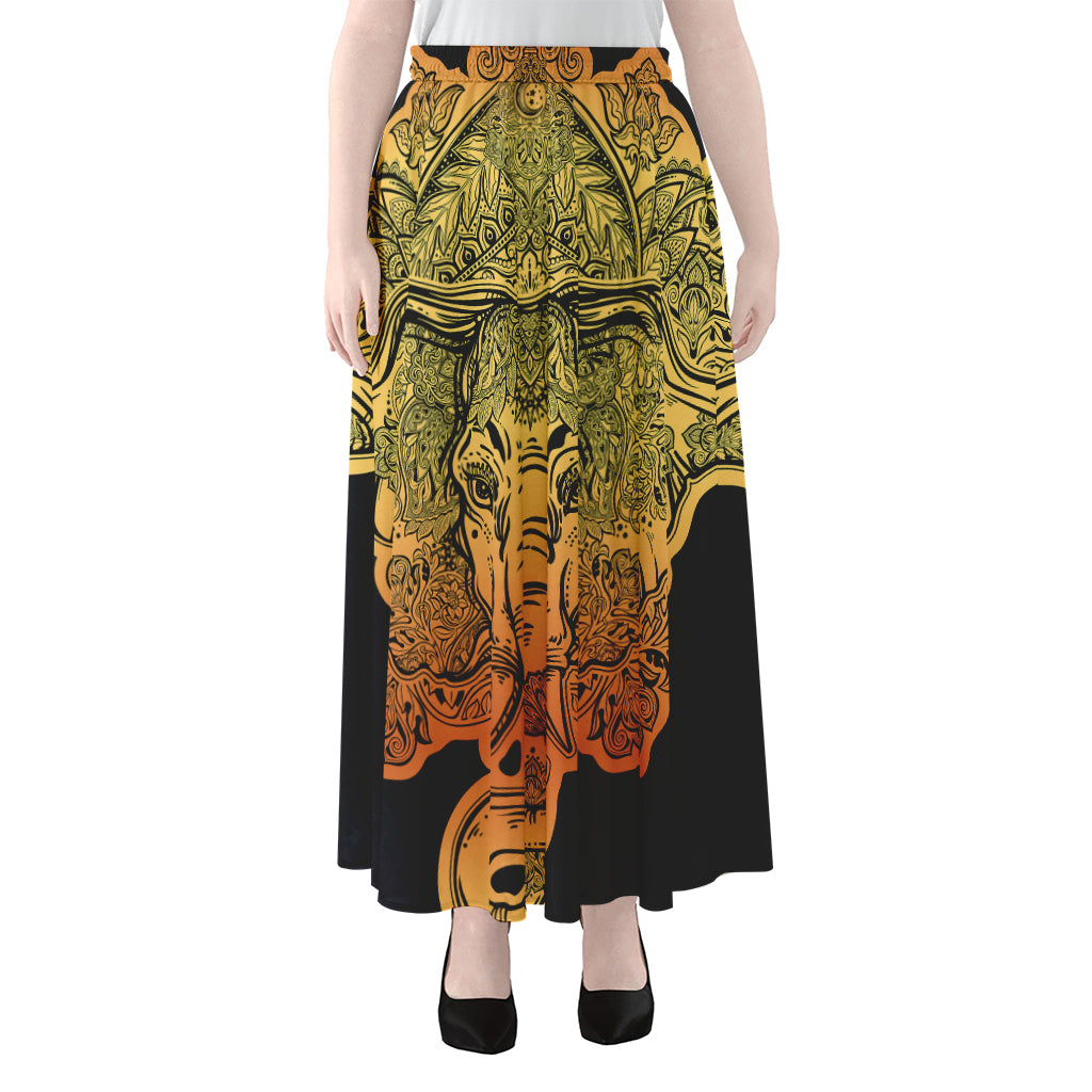 Indian Tribal Spiritual Elephant Print Chiffon Maxi Skirt
