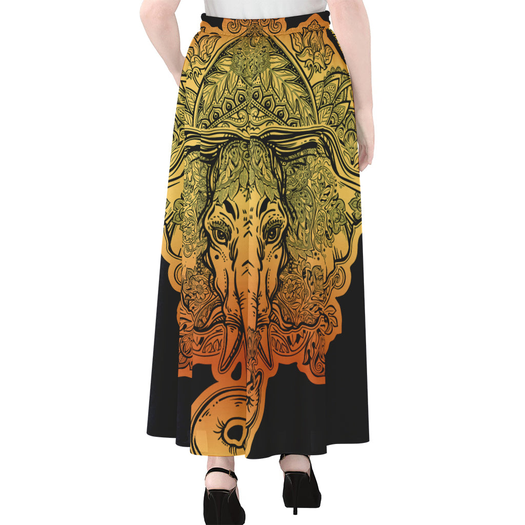 Indian Tribal Spiritual Elephant Print Chiffon Maxi Skirt