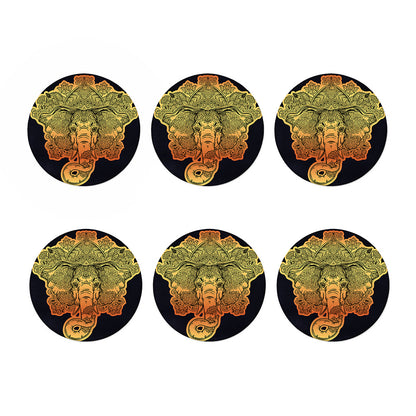 Indian Tribal Spiritual Elephant Print Coaster Set