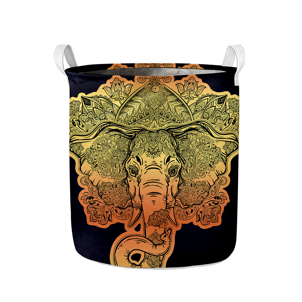 Indian Tribal Spiritual Elephant Print Collapsible Laundry Basket