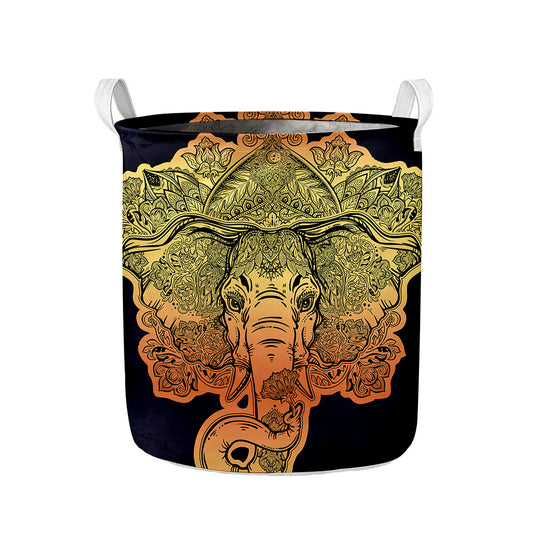 Indian Tribal Spiritual Elephant Print Collapsible Laundry Basket