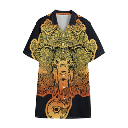 Indian Tribal Spiritual Elephant Print Cotton Hawaiian Shirt