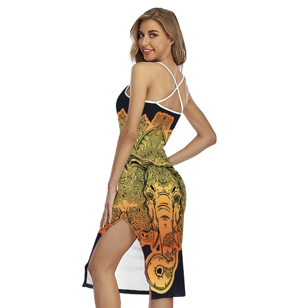 Indian Tribal Spiritual Elephant Print Cross Back Cami Dress