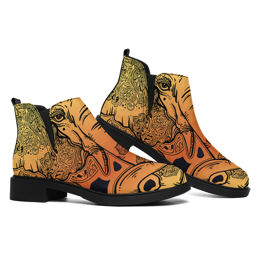 Indian Tribal Spiritual Elephant Print Flat Ankle Boots