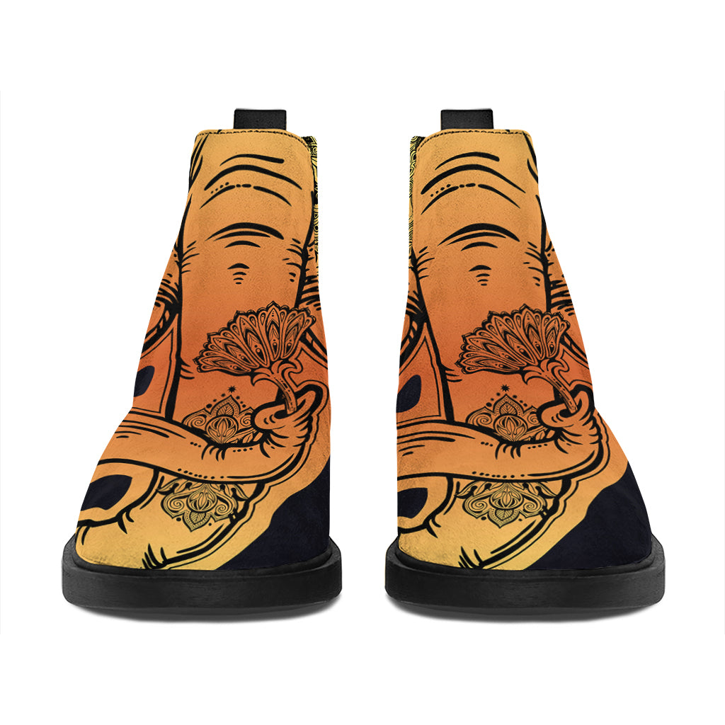 Indian Tribal Spiritual Elephant Print Flat Ankle Boots