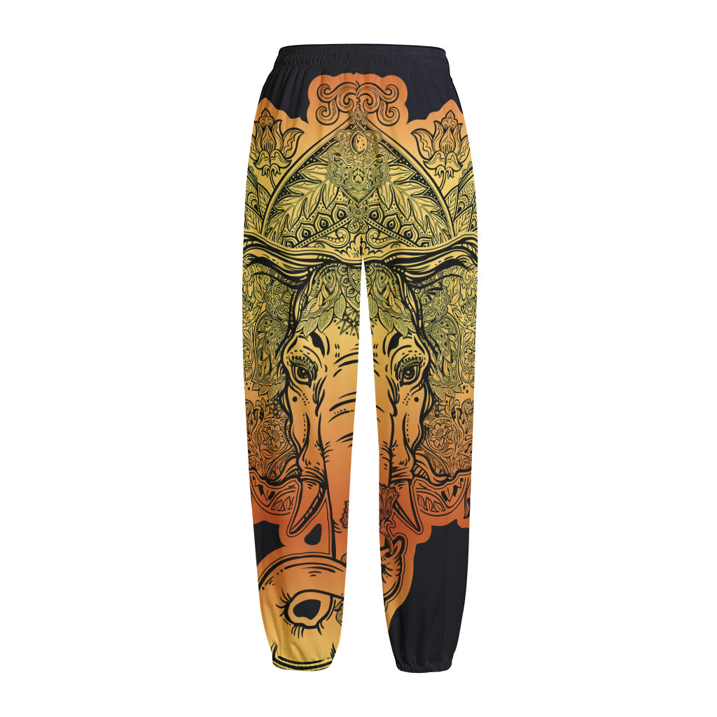 Indian Tribal Spiritual Elephant Print Fleece Lined Knit Pants