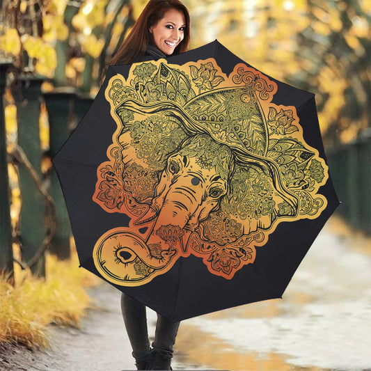 Indian Tribal Spiritual Elephant Print Foldable Umbrella
