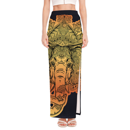 Indian Tribal Spiritual Elephant Print High Slit Maxi Skirt