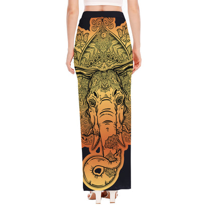 Indian Tribal Spiritual Elephant Print High Slit Maxi Skirt