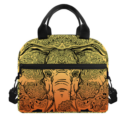 Indian Tribal Spiritual Elephant Print Insulated Lunch Bag