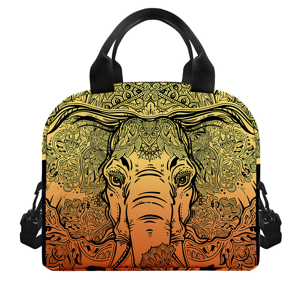 Indian Tribal Spiritual Elephant Print Insulated Lunch Bag