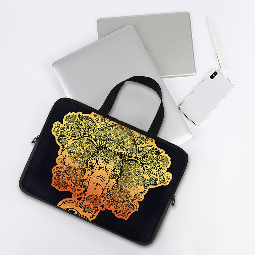 Indian Tribal Spiritual Elephant Print Laptop Sleeve With Handle
