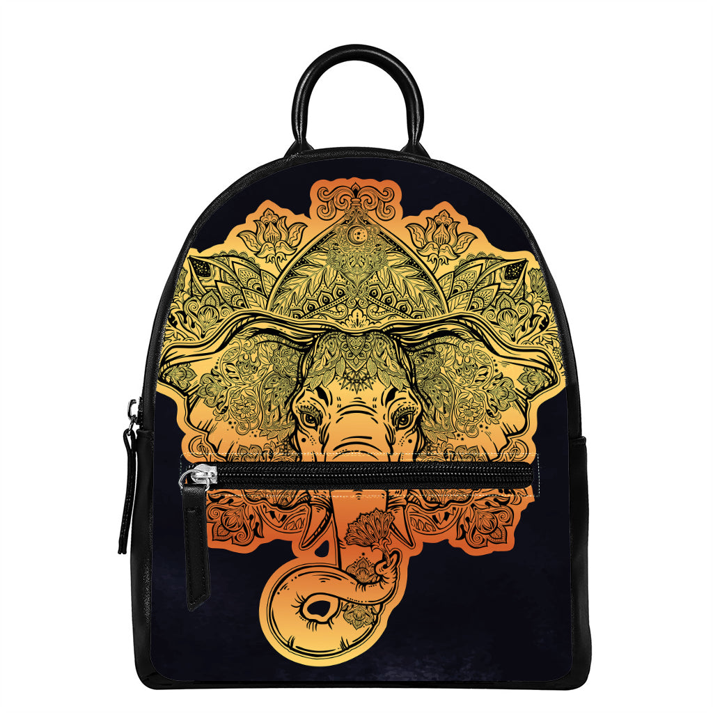 Indian Tribal Spiritual Elephant Print Leather Backpack