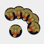 Indian Tribal Spiritual Elephant Print Leather Coaster Set