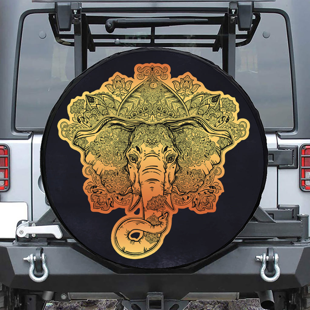 Indian Tribal Spiritual Elephant Print Leather Spare Tire Cover