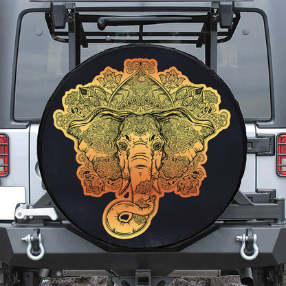 Indian Tribal Spiritual Elephant Print Leather Spare Tire Cover