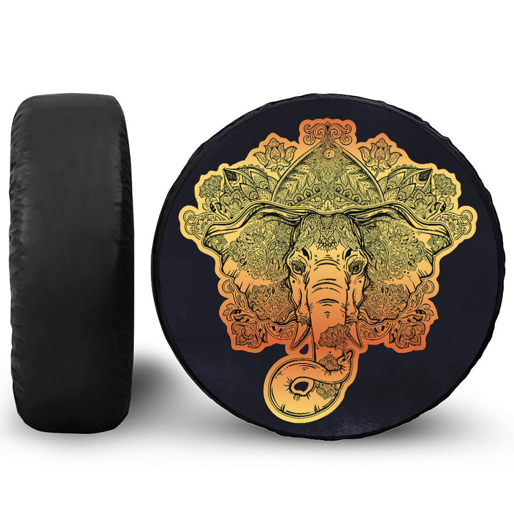Indian Tribal Spiritual Elephant Print Leather Spare Tire Cover