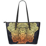 Indian Tribal Spiritual Elephant Print Leather Tote Bag