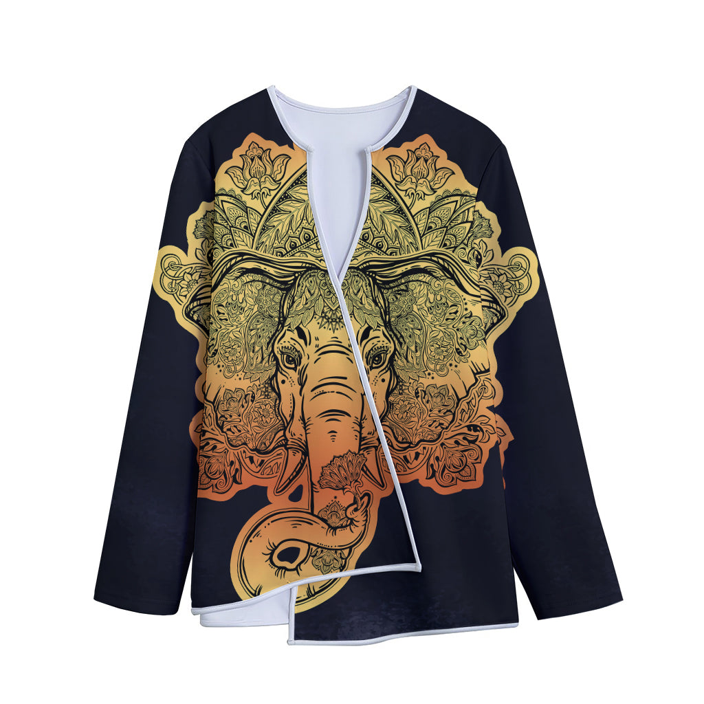 Indian Tribal Spiritual Elephant Print Long Sleeve Short Coat