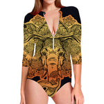 Indian Tribal Spiritual Elephant Print Long Sleeve Swimsuit