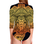 Indian Tribal Spiritual Elephant Print Long Sleeve Swimsuit