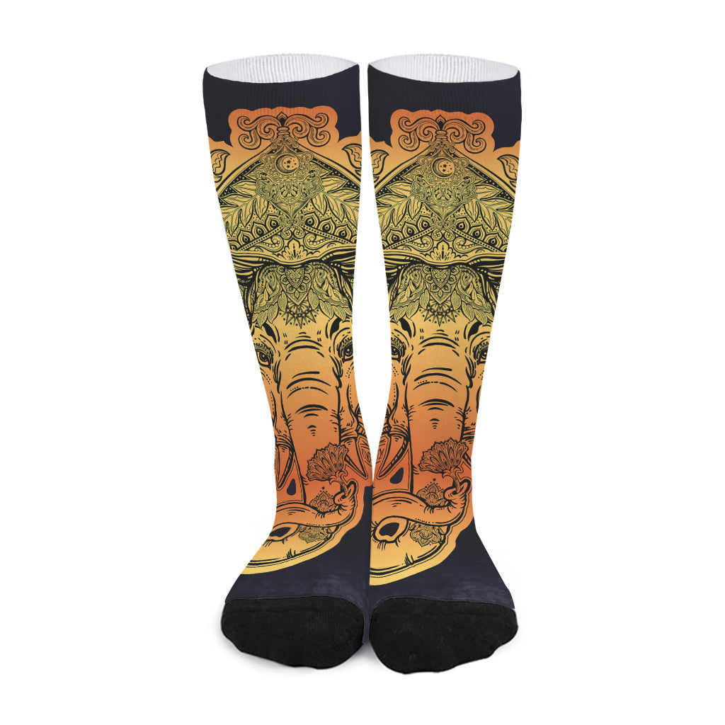 Indian Tribal Spiritual Elephant Print Long Socks