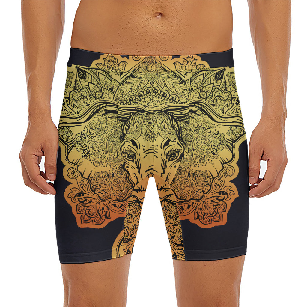Indian Tribal Spiritual Elephant Print Men's Long Boxer Briefs