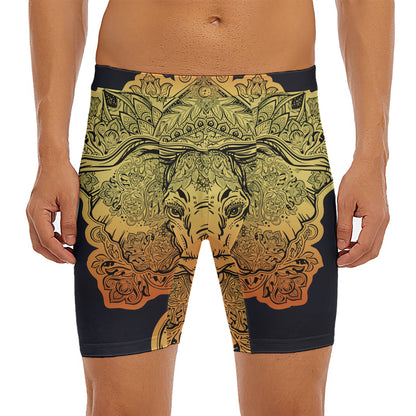 Indian Tribal Spiritual Elephant Print Men's Long Boxer Briefs