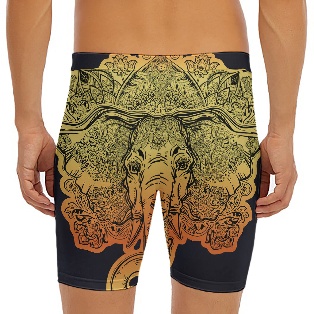 Indian Tribal Spiritual Elephant Print Men's Long Boxer Briefs