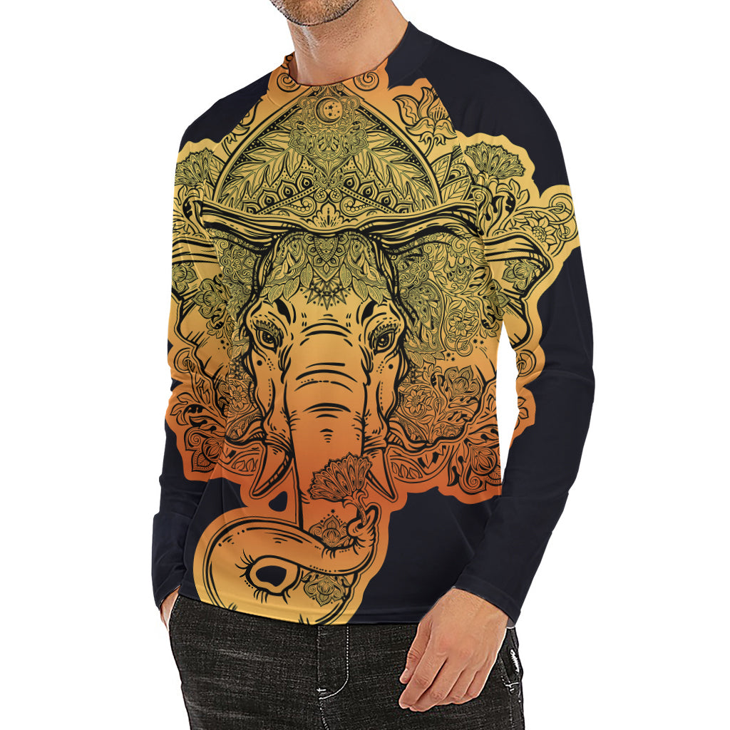 Indian Tribal Spiritual Elephant Print Men's Long Sleeve Rash Guard