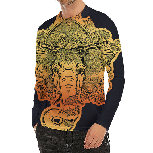 Indian Tribal Spiritual Elephant Print Men's Long Sleeve Rash Guard