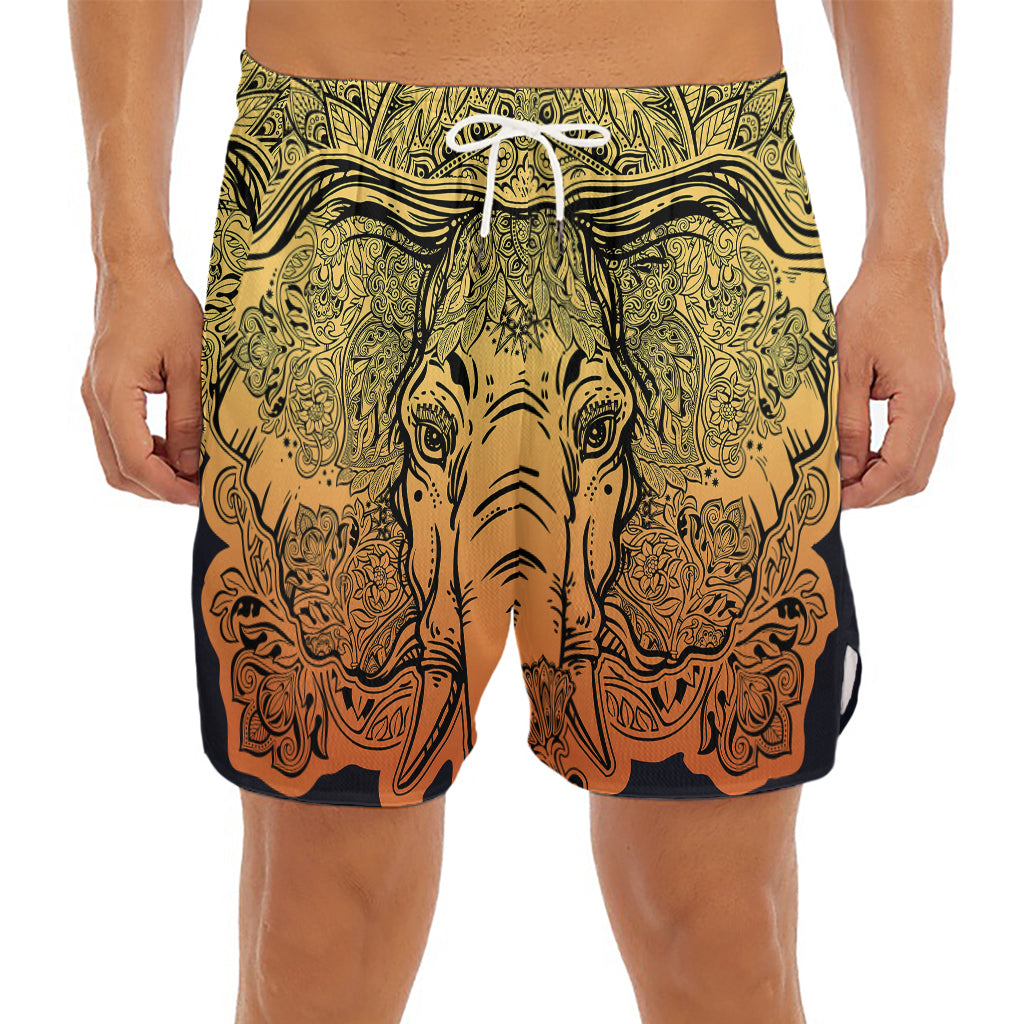 Indian Tribal Spiritual Elephant Print Men's Split Running Shorts