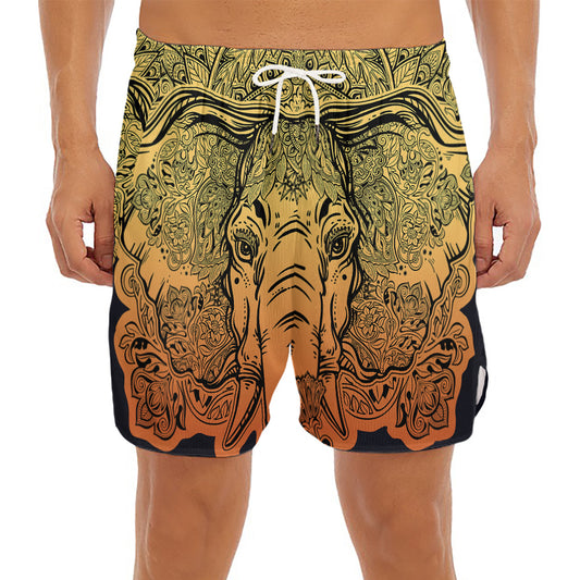 Indian Tribal Spiritual Elephant Print Men's Split Running Shorts