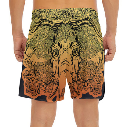 Indian Tribal Spiritual Elephant Print Men's Split Running Shorts