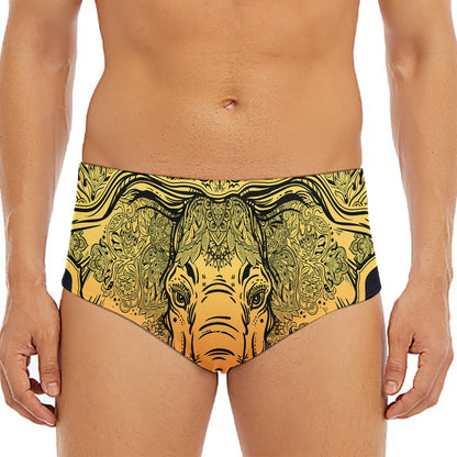 Indian Tribal Spiritual Elephant Print Men's Triangle Swim Briefs